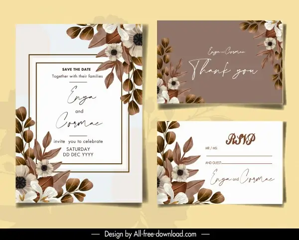 wedding card templates elegant floral leaves decor