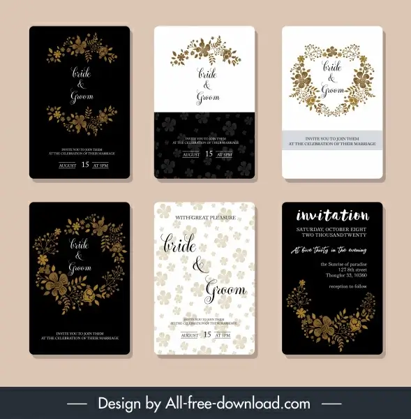 wedding card templates elegant floral wreaths decor