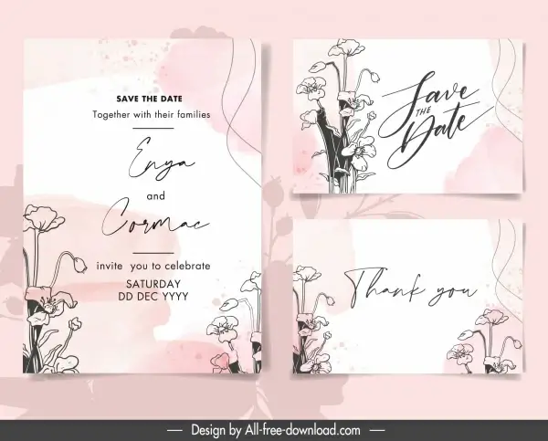 wedding card templates elegant handdrawn floras decor