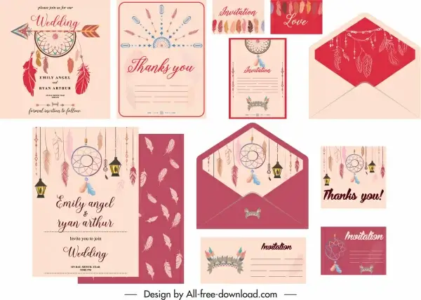 wedding cards templates colorful classic tribal elements decor