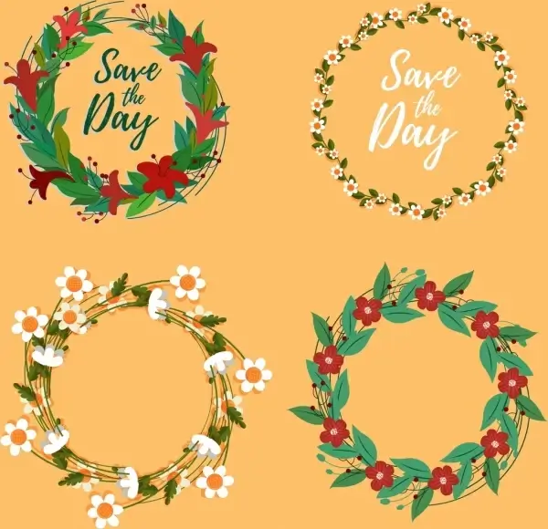 wedding design elements classical floral wreath icons