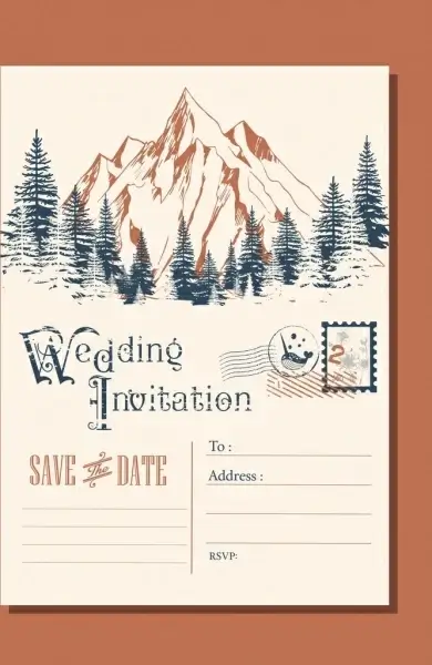 wedding envelop template mountain landscape icon classical design
