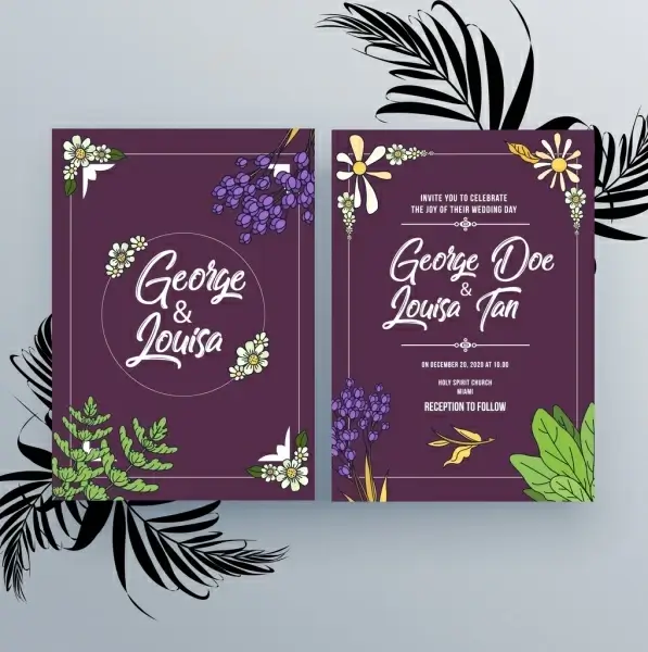 wedding invitation card template violet design natural decoration