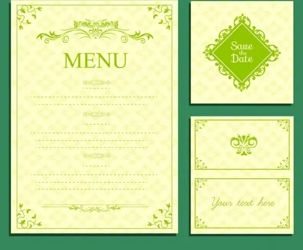 wedding menu template green design classical curves decor