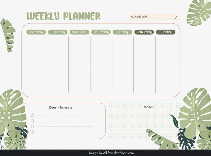 weekly planner template classical leaves decor