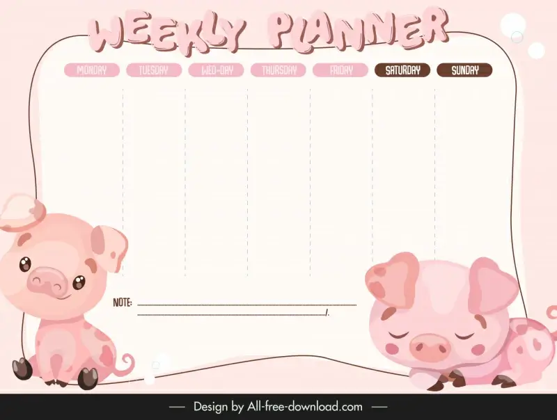 weekly planner template cute piggy sketch