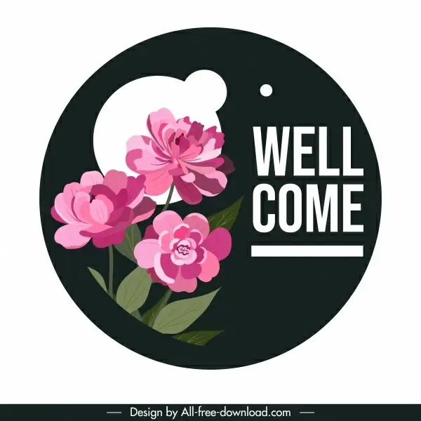welcome sign template classical petals decor circle isolation