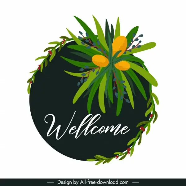 welcome sign template plants decor circle isolation
