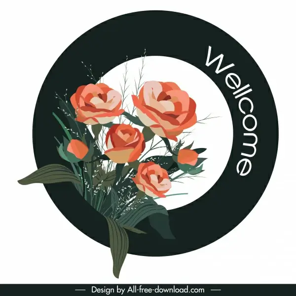 welcome sign template roses decor elegant circle design