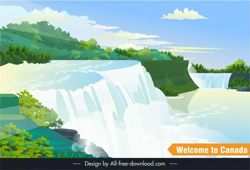 welcome to canada advertising banner niagara waterfall scene sketch