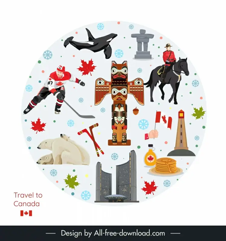welcome to canada poster template circle layout country elements symbols sketch 