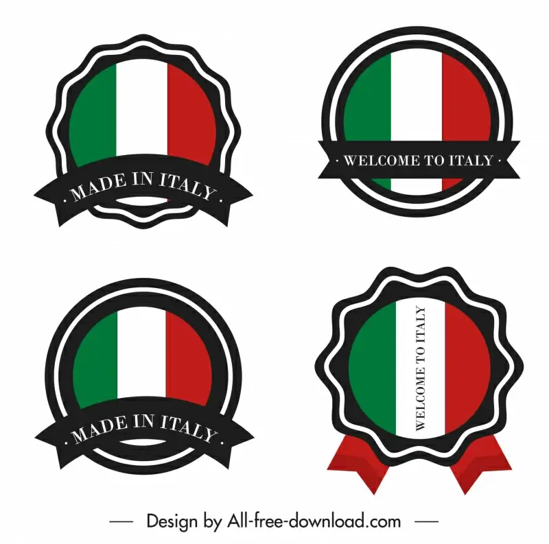 welcome to italy badge templates flag elements circle shape outline 