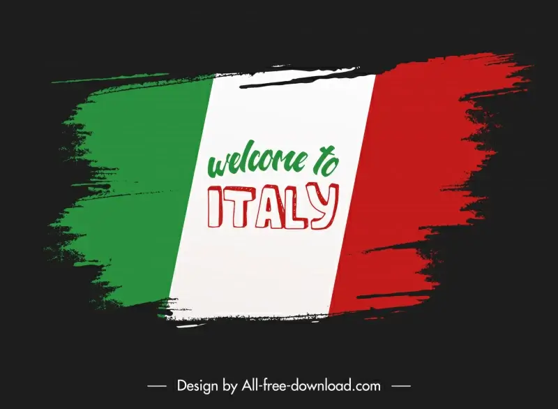 welcome to italy banner template grunge contrast flag outline 
