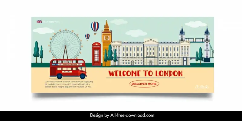 welcome to london travel banner template flat infrastructures scene sketch
