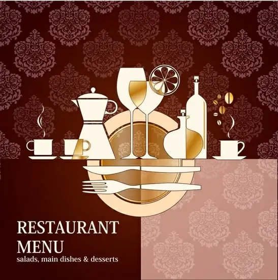 restaurant menu cover background flat classical dishwares sketch