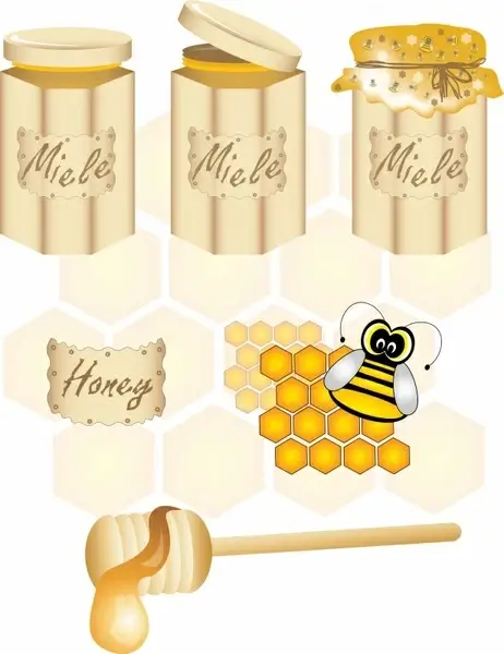 honey product design elements jar stick comb icons