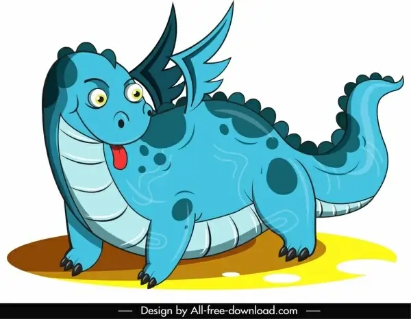 western dragon icon blue design cute cartoon sketch