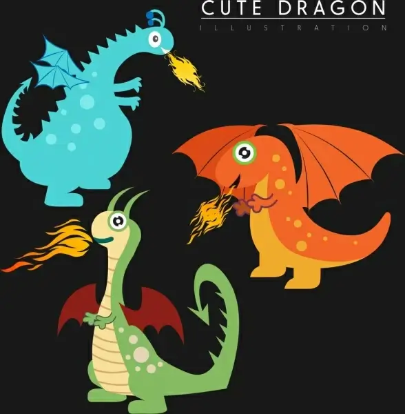 western dragon icons collection cute stylized cartoon style