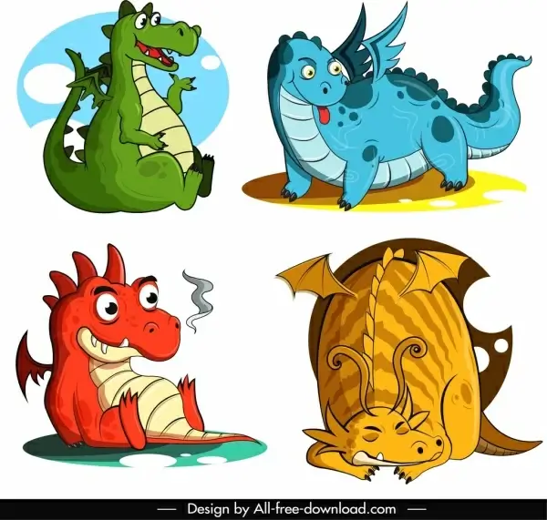 western dragon icons funny cartoon character sketch