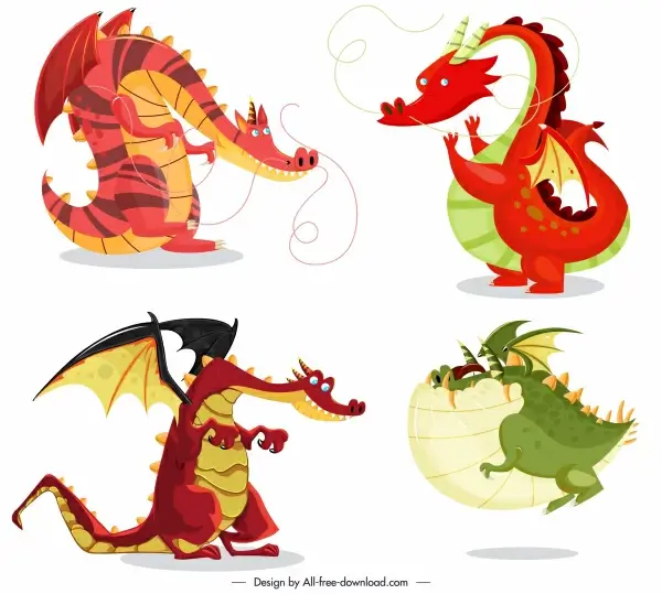 Western dragon icons funny cartoon characters colorful design Vectors  graphic art designs in editable .ai .eps .svg .cdr format free and easy  download unlimit id:6842103