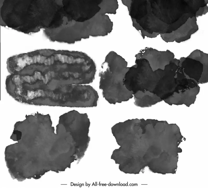 wet ink brushes design elements flat black abstract shapes outline 