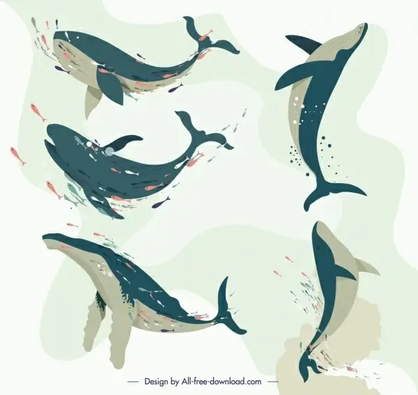 whale icons swimming gesture design