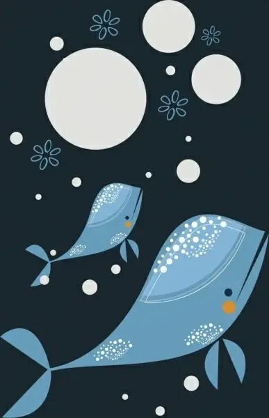 whales decor background colored cartoon style