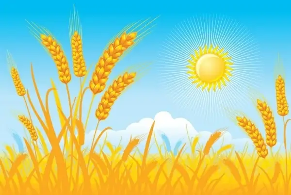 countryside landscape background cereal field sun icons