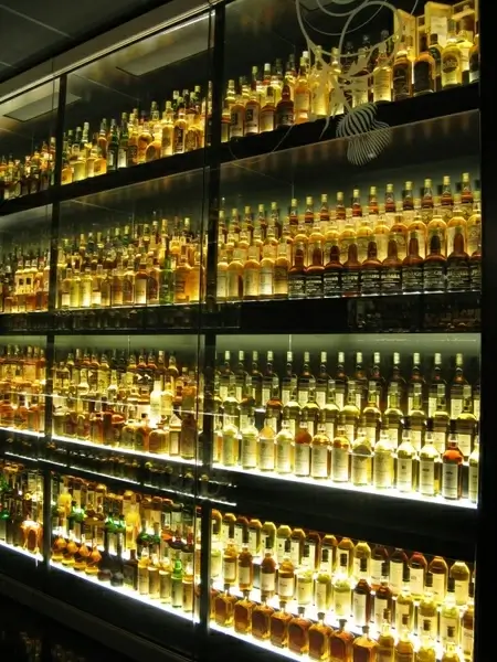 whiskey bottles yellow