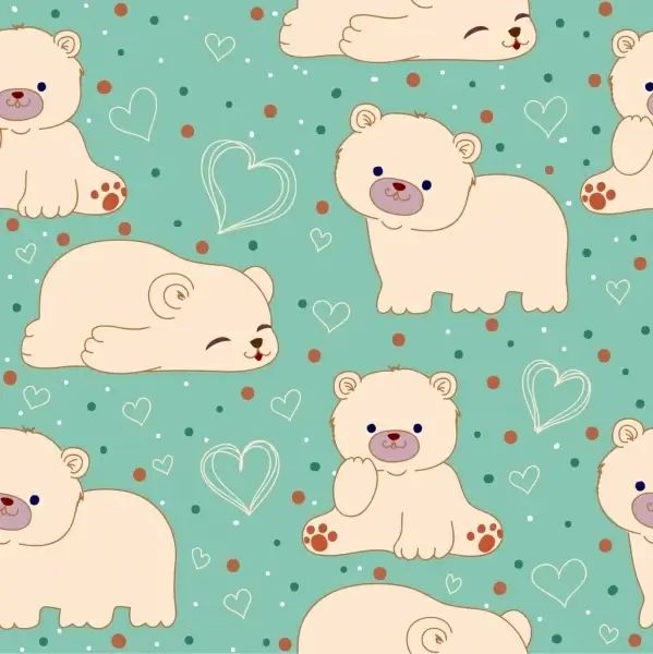 white bears background cute icons repeating design