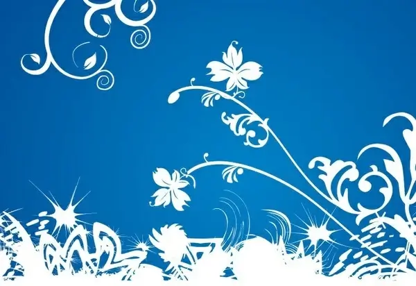 White Floral on Blue Background Vector Graphic