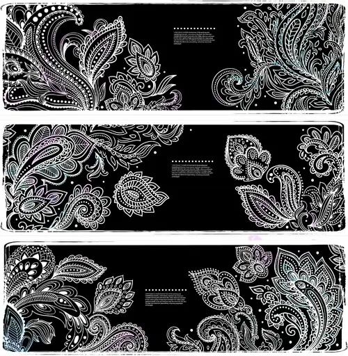white floral ornaments banner vector