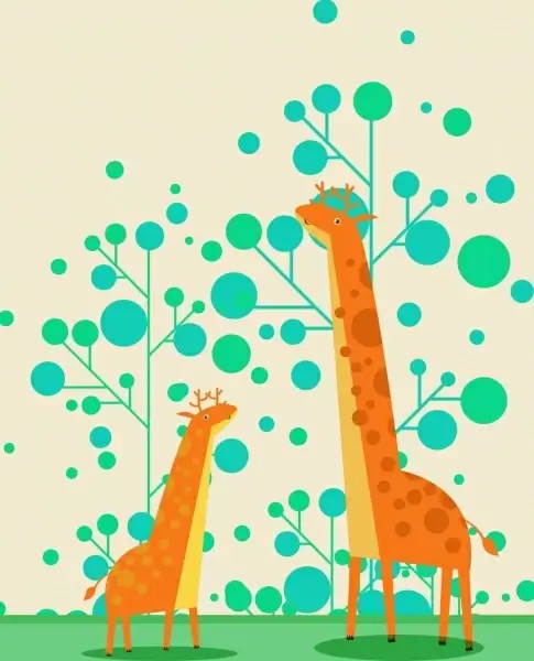 wild animal drawing giraffe tree icons colored cartoon