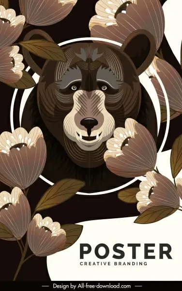 wild bear poster dark brown decor petals ornament