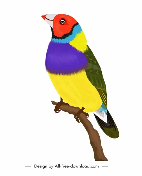 wild bird icon colorful decor perching sketch 