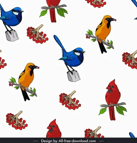 wild birds pattern bright colorful repeating icons decor