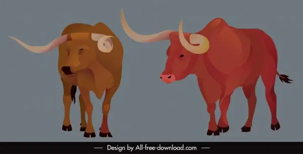 wild bull icons longhorn sketch cartoon design 