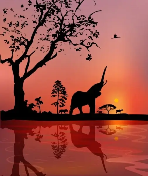 wild life drawing landscape animal silhouette design 