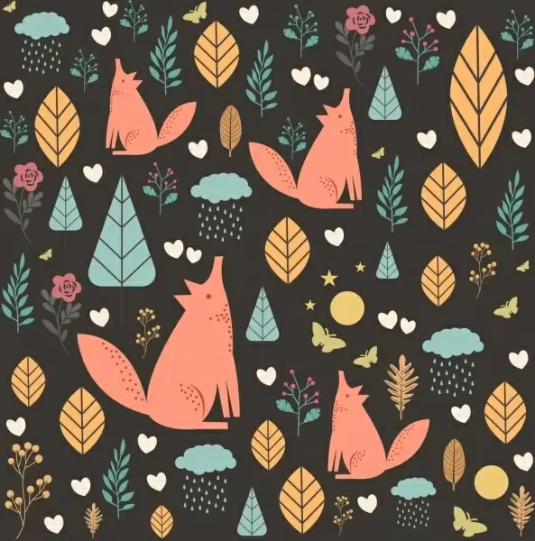 wild nature background fox leaf icons repeating design