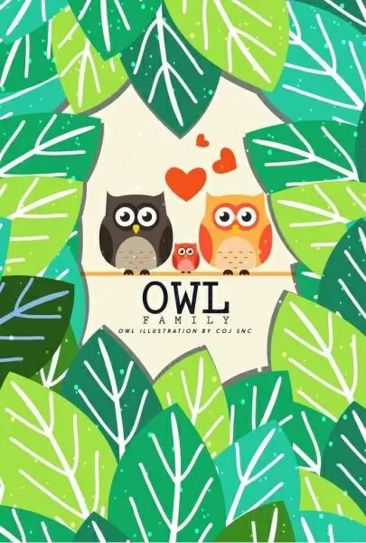 wild nature background green leaves owls icons decoration