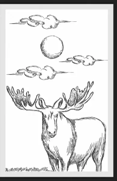 wild nature drawing reindeer sun cloud handdrawn sketch