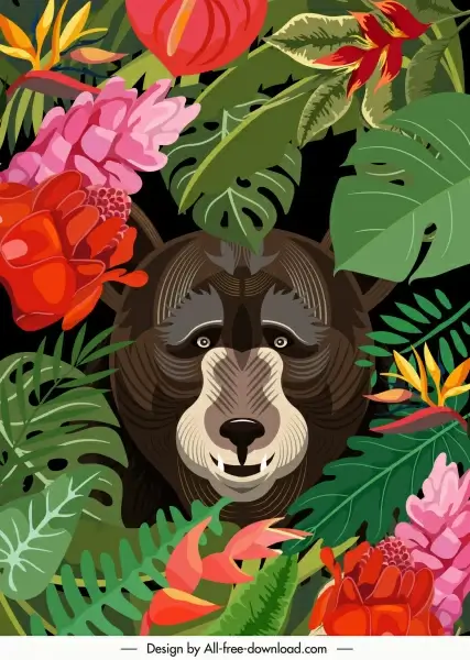 wild nature painting jungle plants bear sketch