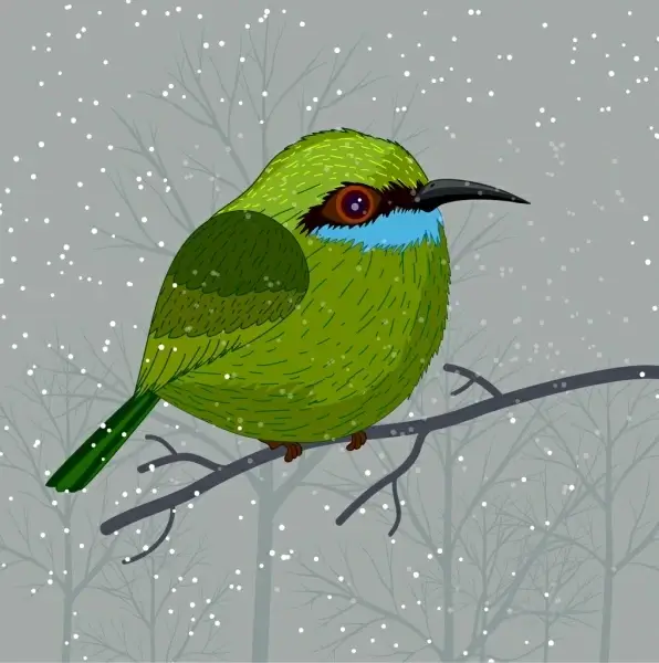 wild nature painting perching bird snow icons