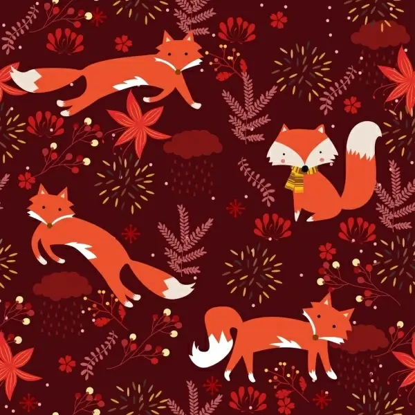 wild nature pattern red fox leaf icons decor