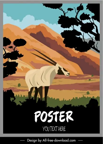 wild nature poster colorful classic goat sketch