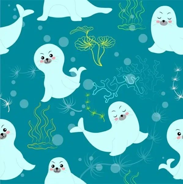 wild seals background repeating cute stylized cartoon icons