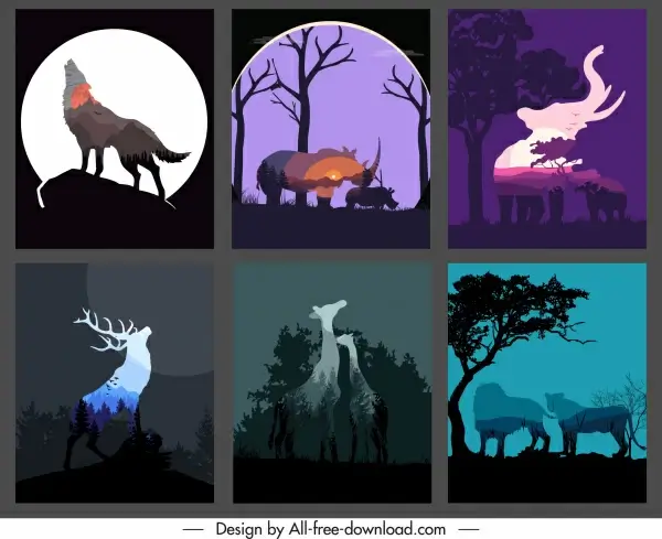 wilderness background templates dark blurred animals silhouettes