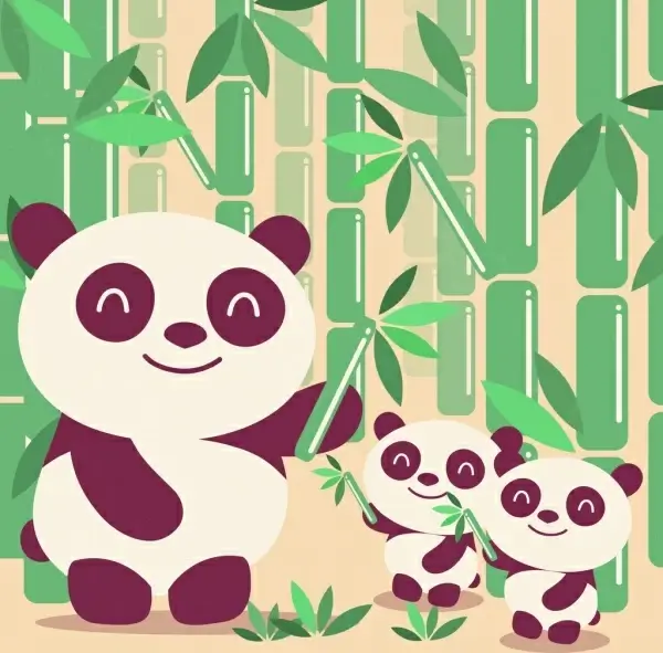 wildlife background bamboo panda icon colored cartoon design