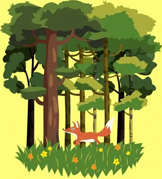 wildlife background fox green tree icons