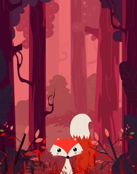 wildlife background red design jungle fox icons